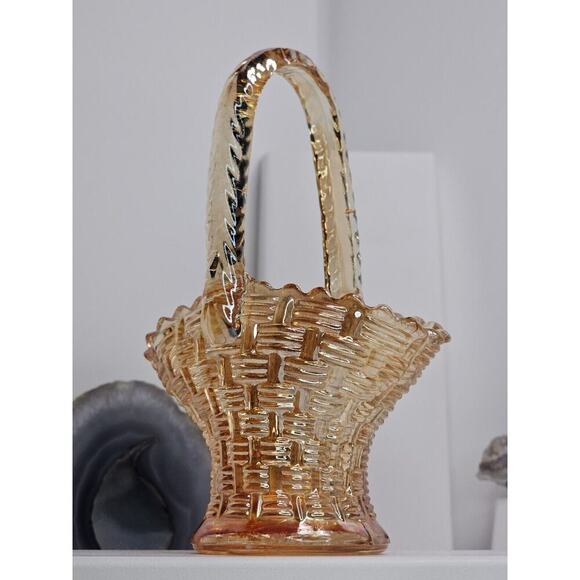 Vintage Yellowish-orange Glass Miniature Basket (Manufacturing Defects) - Picture 1 of 9